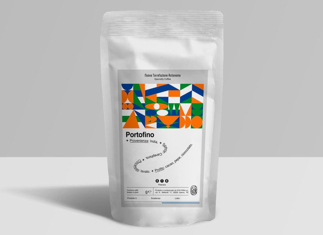 India| Portofino| Caffè in grani 225g| SPECIE: Canephora PROCESSO: Lavato|          PROFILO: Cacao, Pepe, Cioccolato